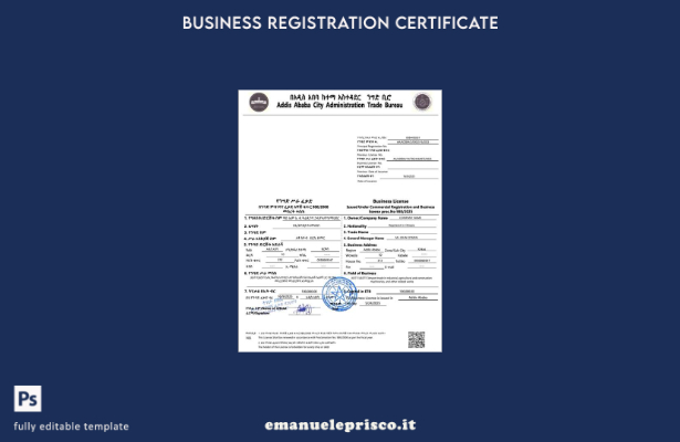 stile verificato Etiopia Addis Abeba licenza commerciale Modello Word e PDF, mod